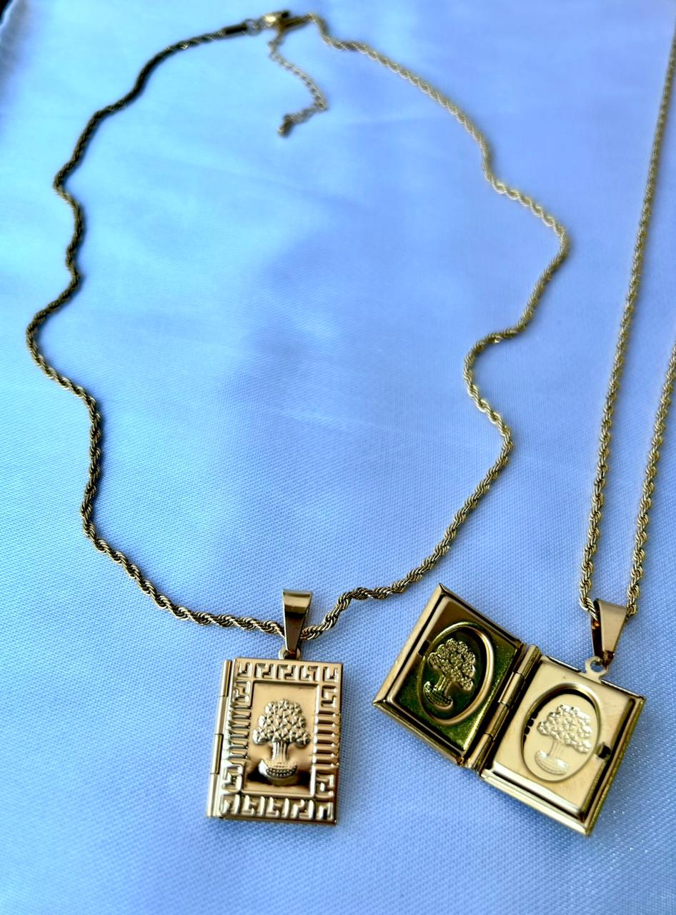 Cadena torzal con relicario para fotos